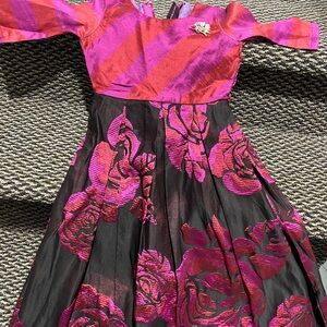 Elegant Pink and Black Floral Dress